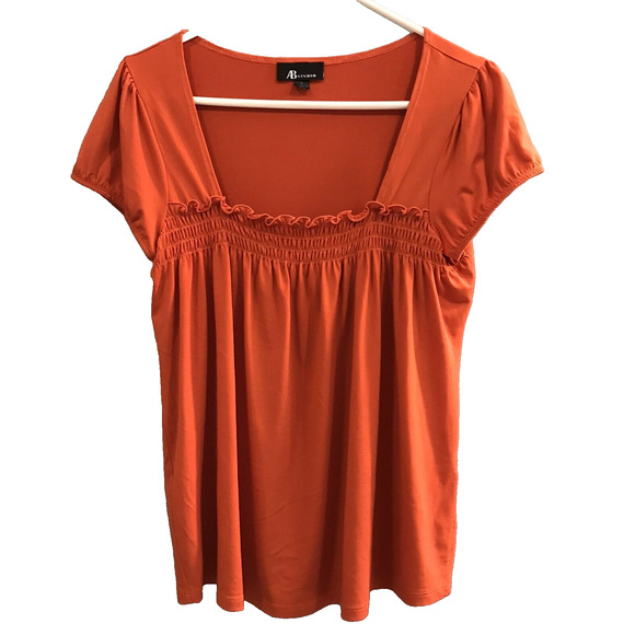 AB Studio Womens Top Size Small Orange Stretchy Ruffle Cap Sleeve Pullover Shirt - Picture 1 of 5
